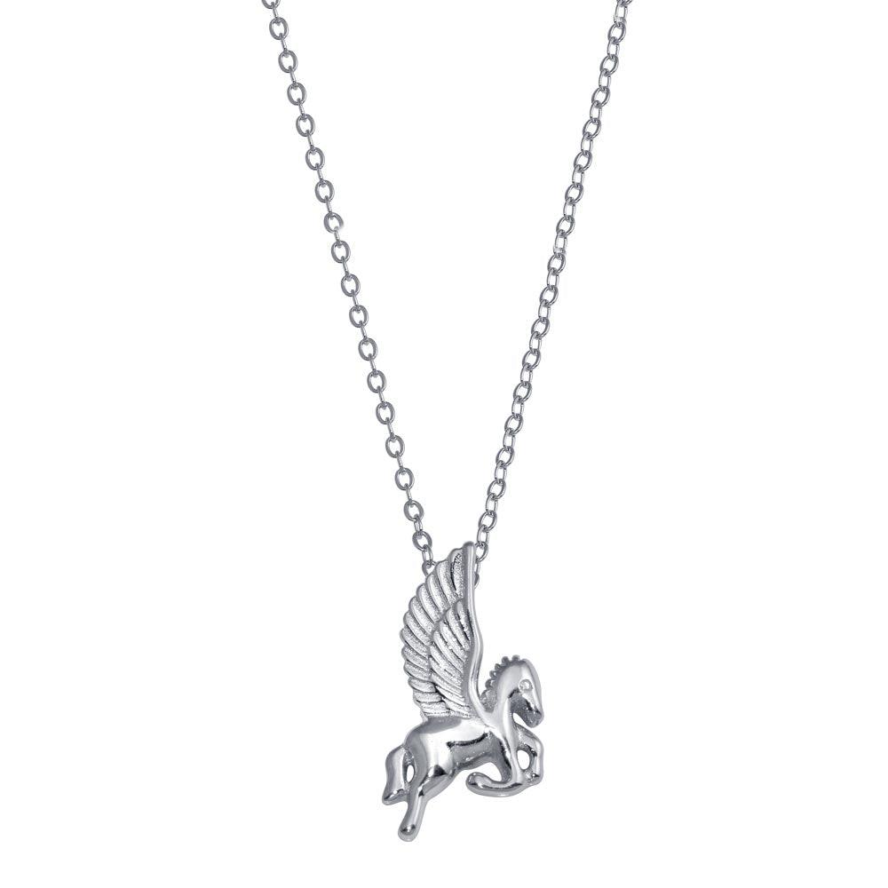 Rhodium Plated 925 Sterling Silver Pegasus Necklace - STP01804