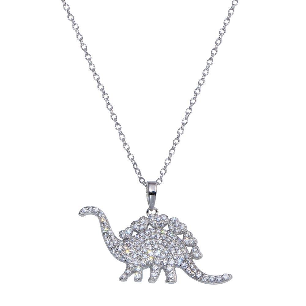 Rhodium Plated 925 Sterling Silver Dinosaur CZ Necklace - STP01805