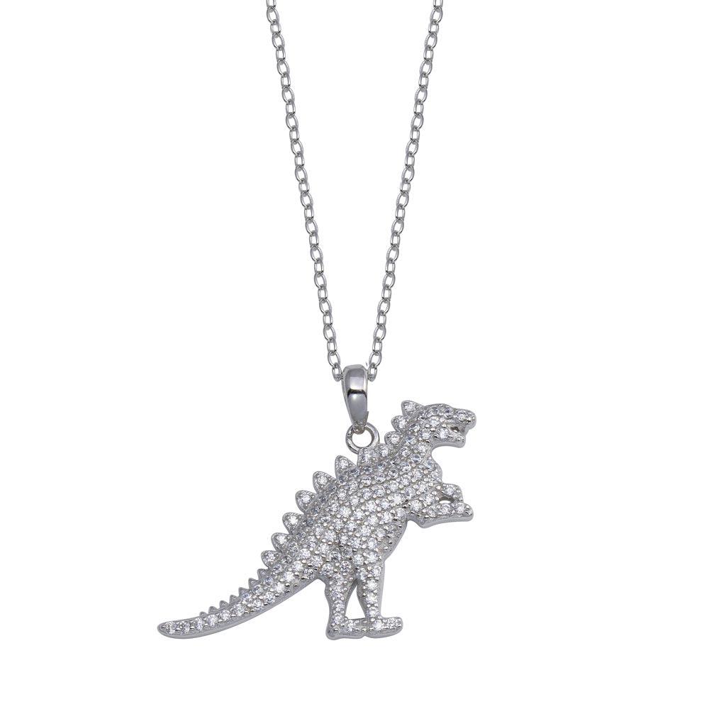 Rhodium Plated 925 Sterling Silver Dinosaur CZ Necklace - STP01806