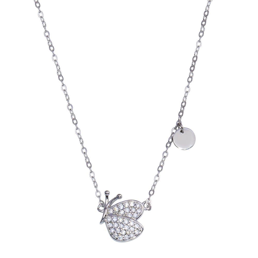 Rhodium Plated 925 Sterling Silver Butterfly CZ Necklace - STP01807