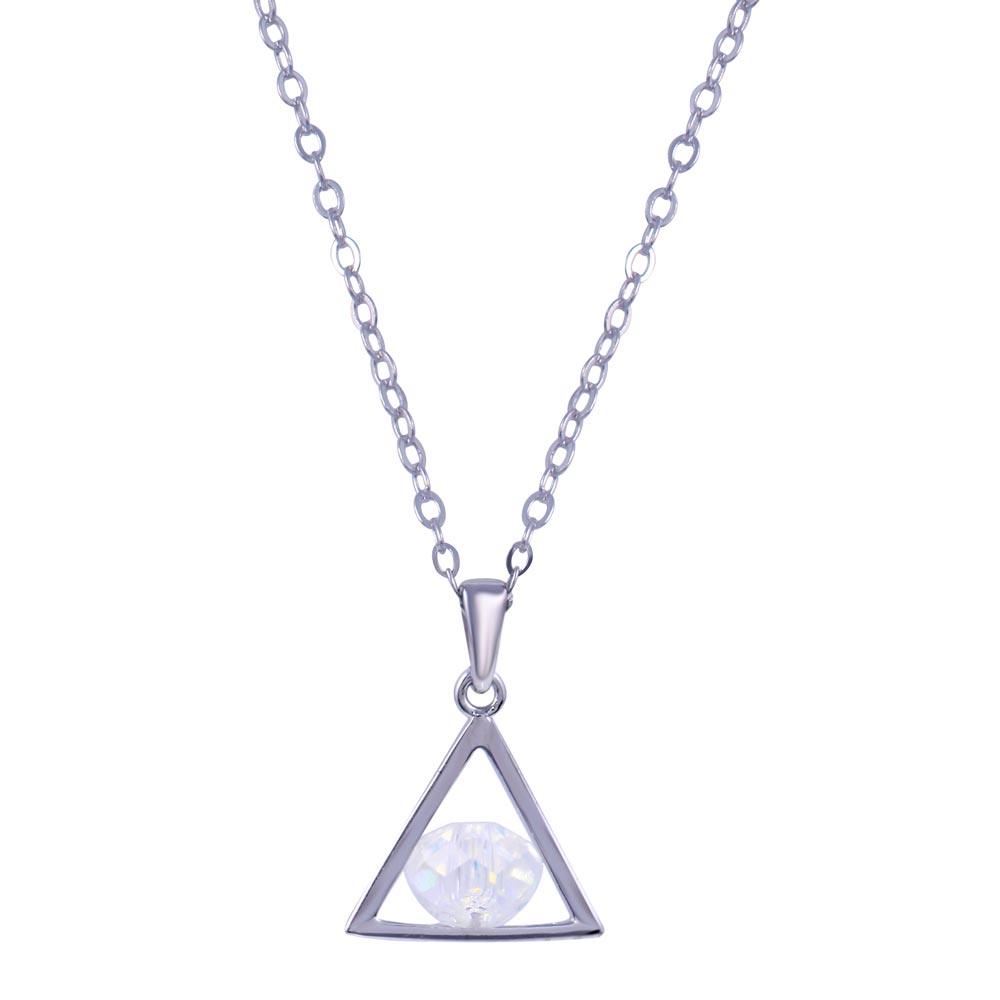 Rhodium Plated 925 Sterling Silver Triangle Crystal CZ Necklace - STP01817