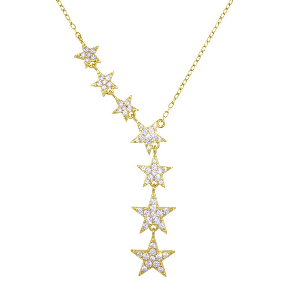 Gold Plated 925 Sterling Silver Stars Clear CZ Necklace - STP01818GP