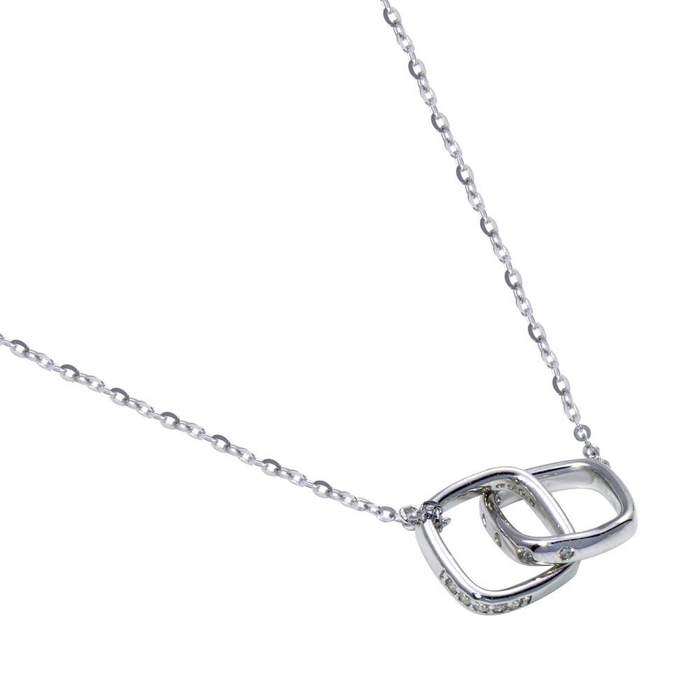 Rhodium Plated 925 Sterling Silver Square Link Necklace - STP01831