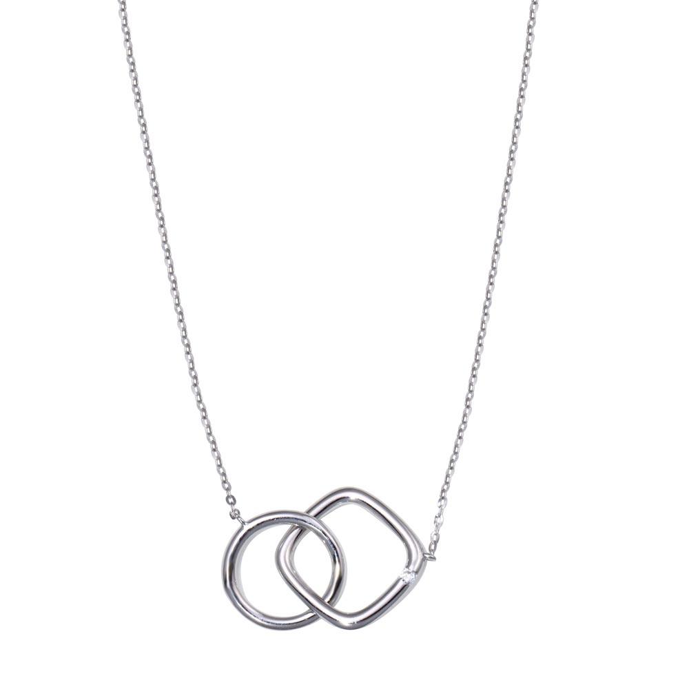 Rhodium Plated 925 Sterling Silver Round and Square Link Necklace - STP01832