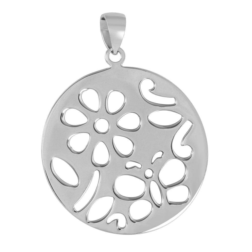 Silver 925 Round Floral Cutout Pendant - STP00354A