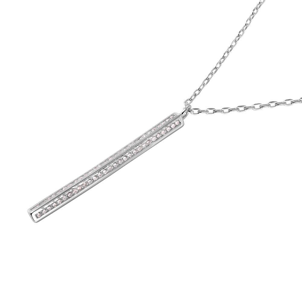 Silver 925 Rhodium Plated Vertical Bar CZ Pendant Necklace - STP01487RH