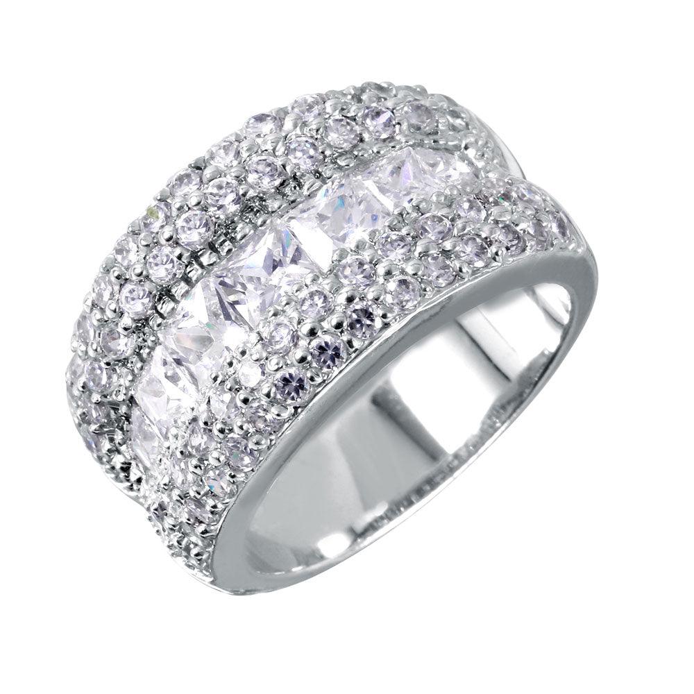 Closeout-Silver 925 Rhodium Plated 3 Row CZ Ring - STR00009