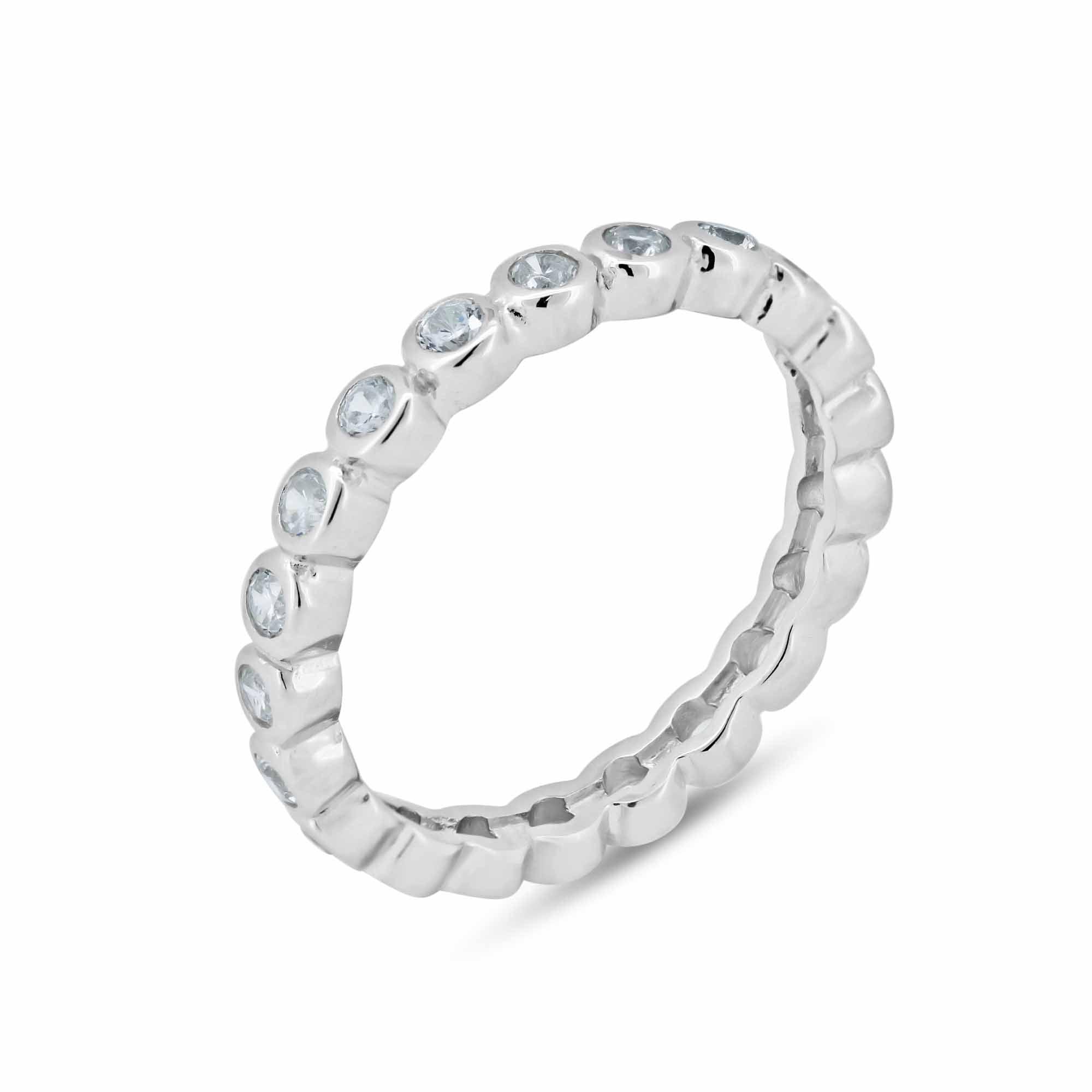 Silver 925 Rhodium Plated CZ Stackable Eternity Ring - STR00215