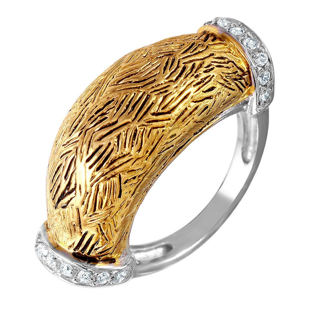 Closeout-Silver 925 2 Toned Rhodium Plated and Gold Plated with CZ Ring - STR00270