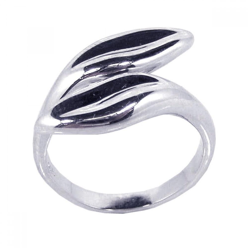 Closeout-Silver 925 Rhodium Plated Twin Leaf Ring - STR00384