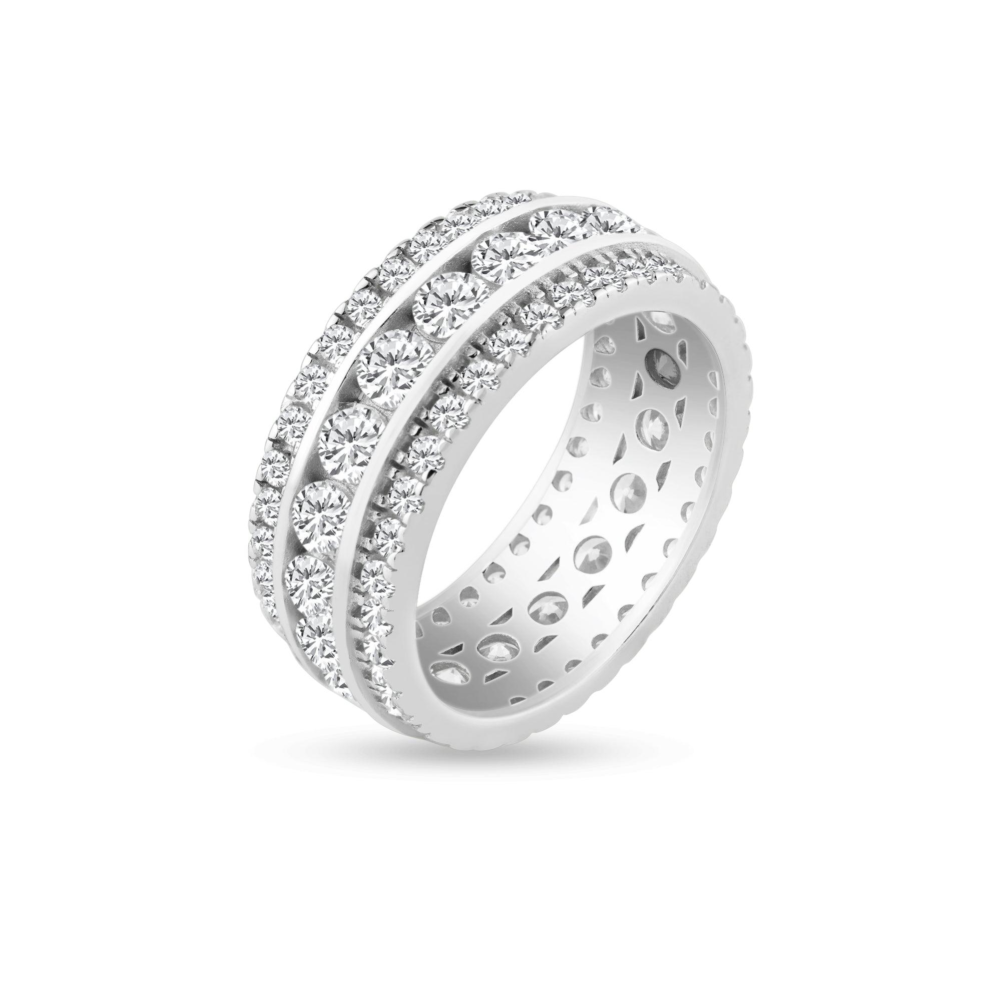 Silver Rhodium Plated CZ Eternity Channel Ring - STR00450