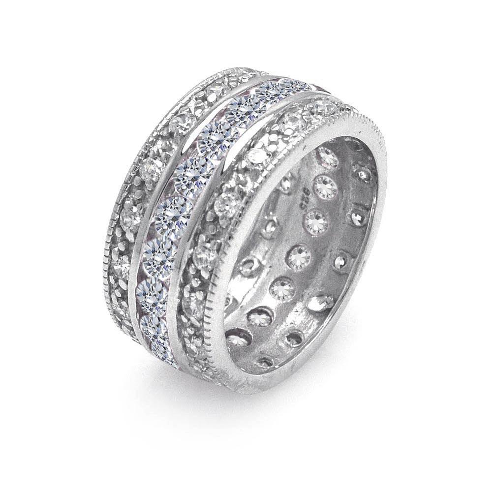 Rhodium Plated 925 Sterling Silver Clear CZ Channel Eternity Ring - STR00508