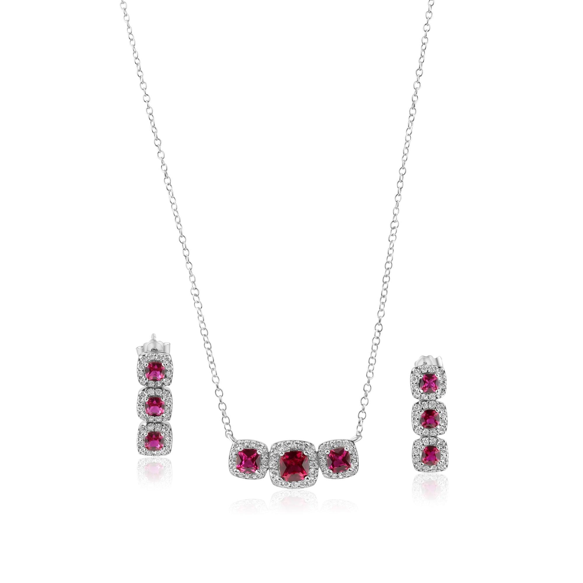 Rhodium Plated 925 Sterling Silver Trio CZ Red Sets - STS00550-RED