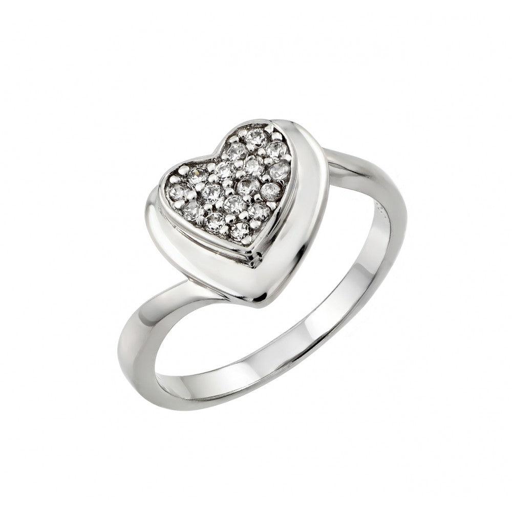 Silver 925 Rhodium Plated Pave Set Clear CZ Heart Ring - STR00967