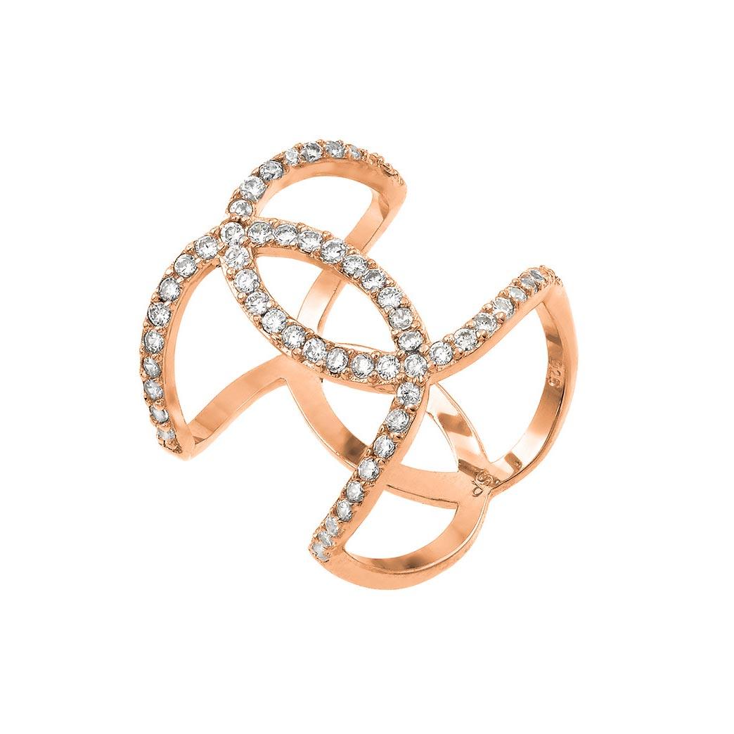 Rose Gold Plated 925 Sterling Silver Knotted CZ Ring - STR01008RGP