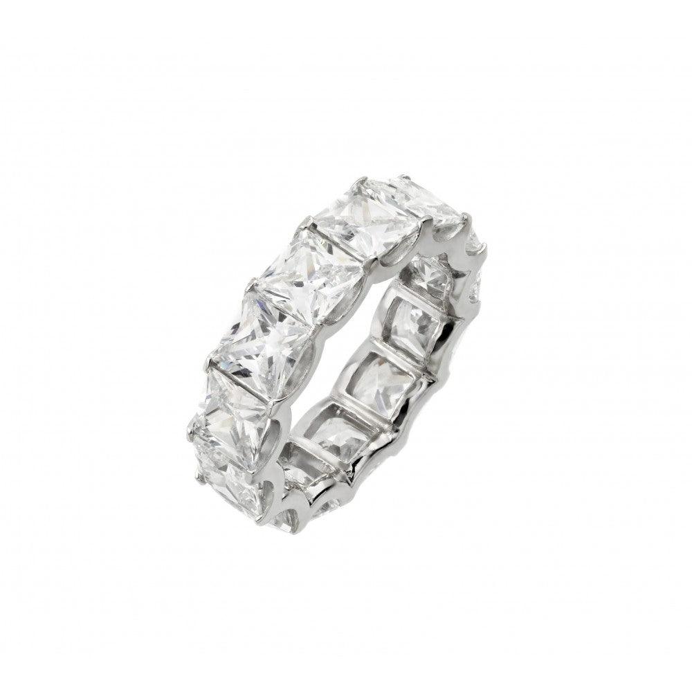 Silver 925 Rhodium Plated Eternity Square Clear CZ Ring - STR01017