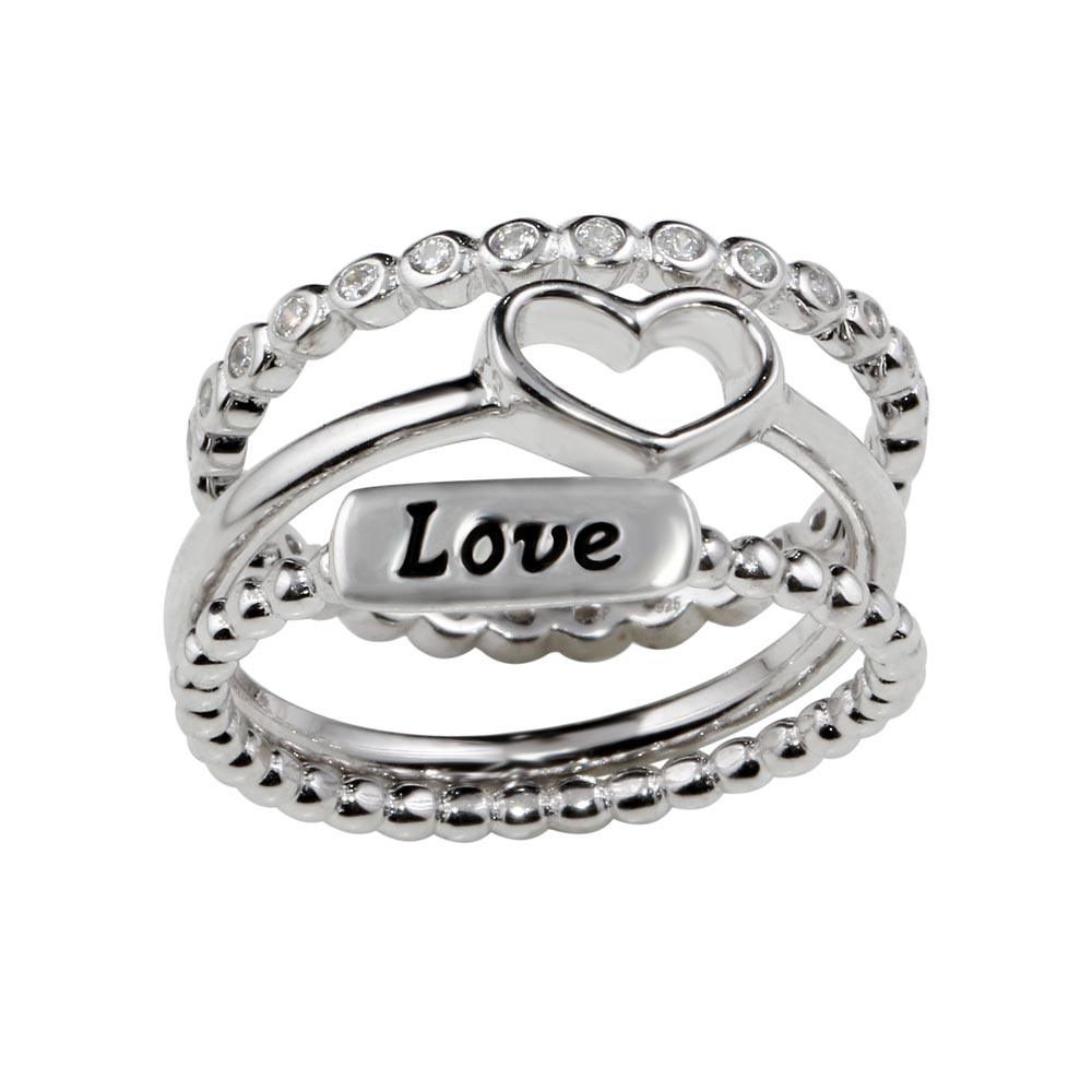 Rhodium Plated 925 Sterling Silver Stackable Love Rings - STR01060