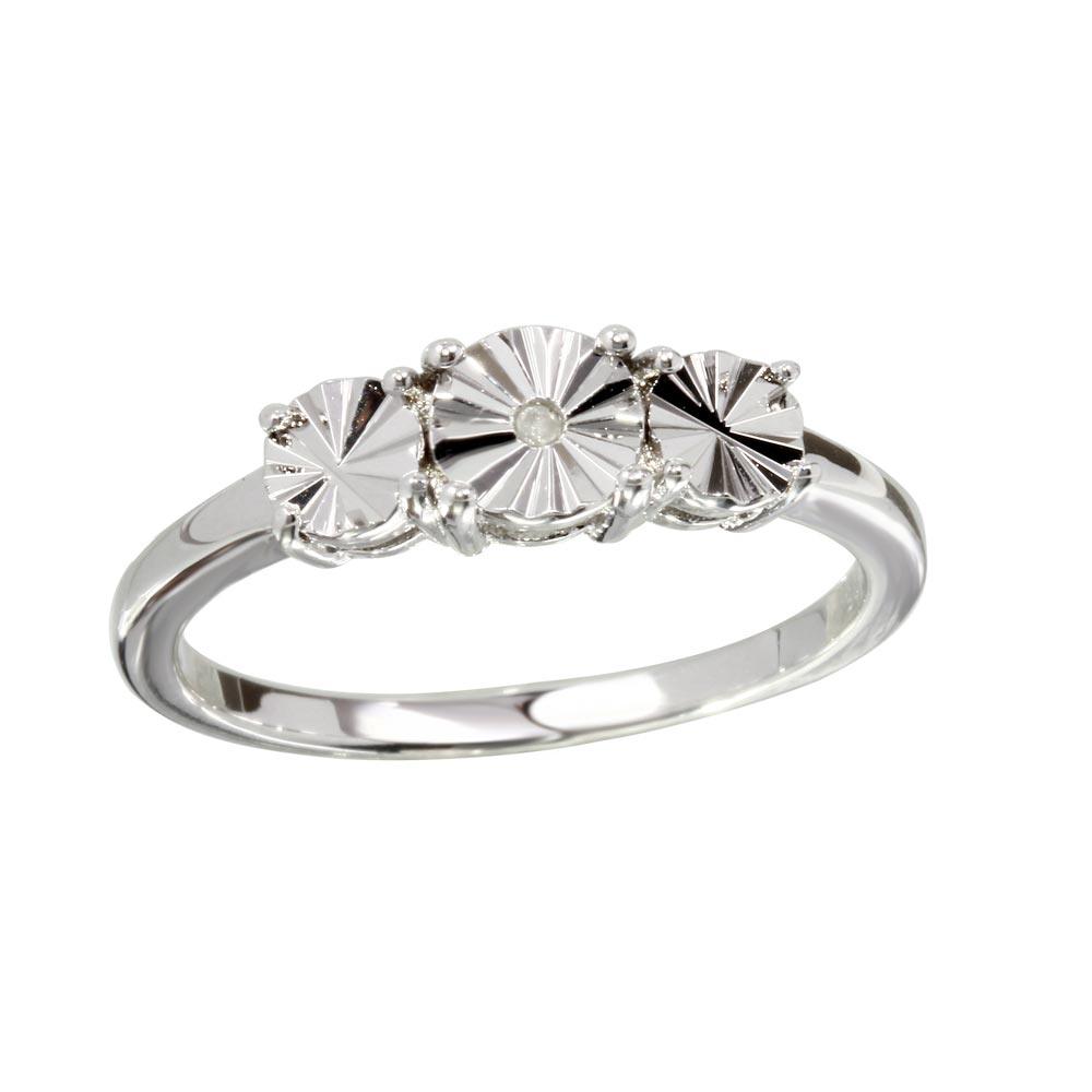 Rhodium Plated 925 Sterling Silver Round Diamond Cut Past Present Future Ring - STR01084