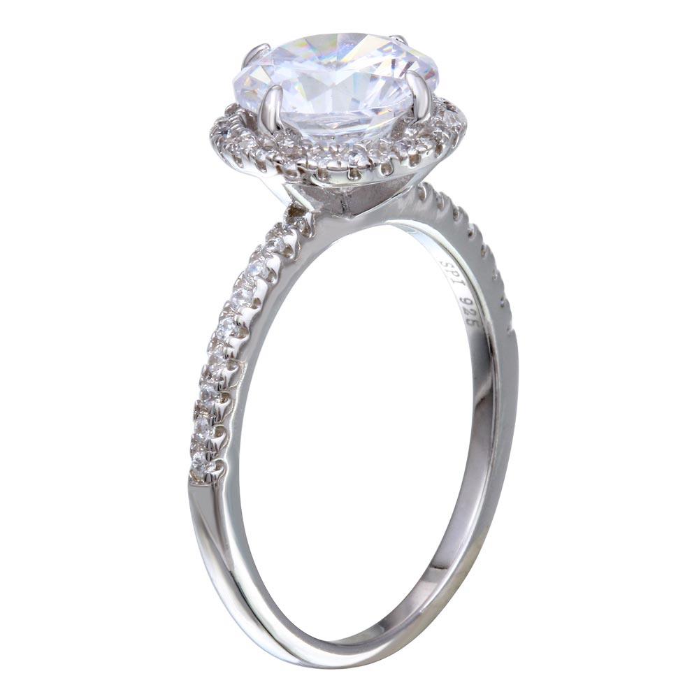 Rhodium Plated 925 Sterling Silver Round CZ Stone Ring - STR01087