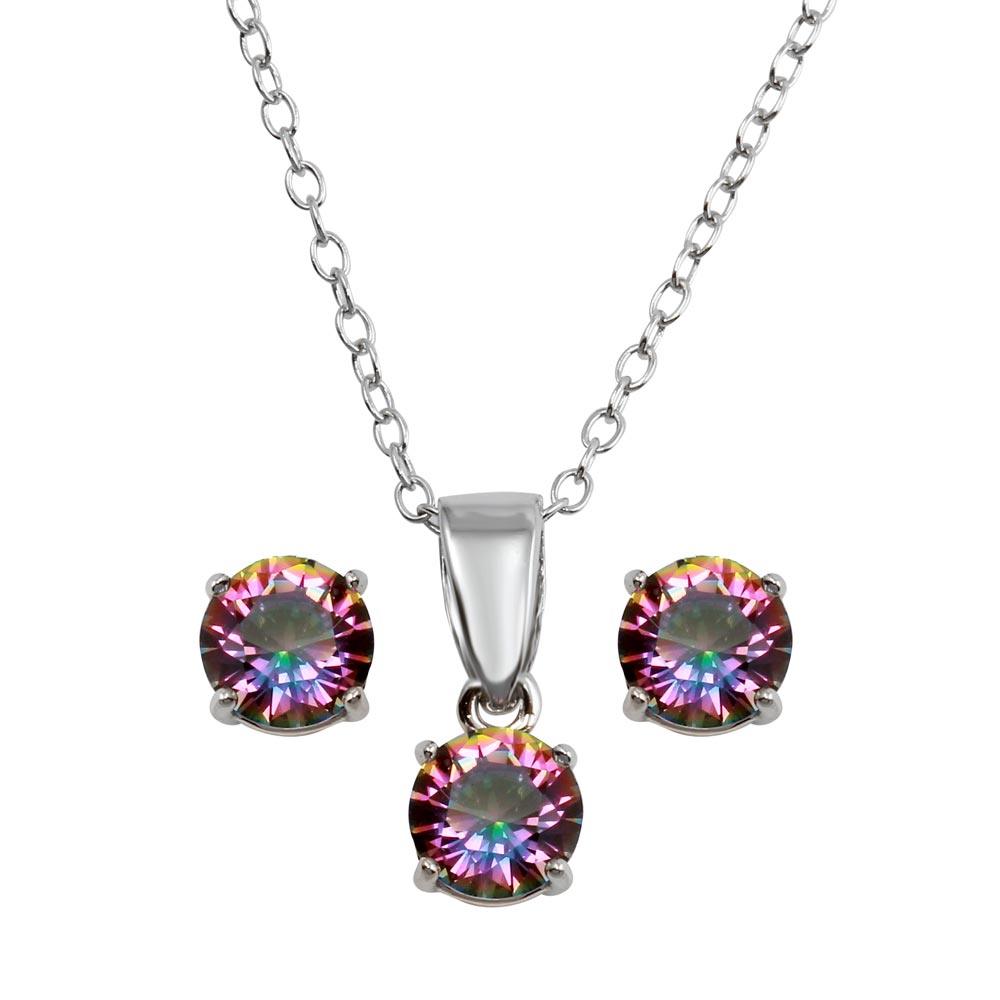 Rhodium Plated 925 Sterling Silver Synthetic Mystic Topaz Set - STS00522ABD