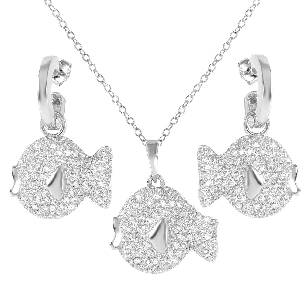 Silver 925 Rhodium Plated Fish CZ Set - STS00115