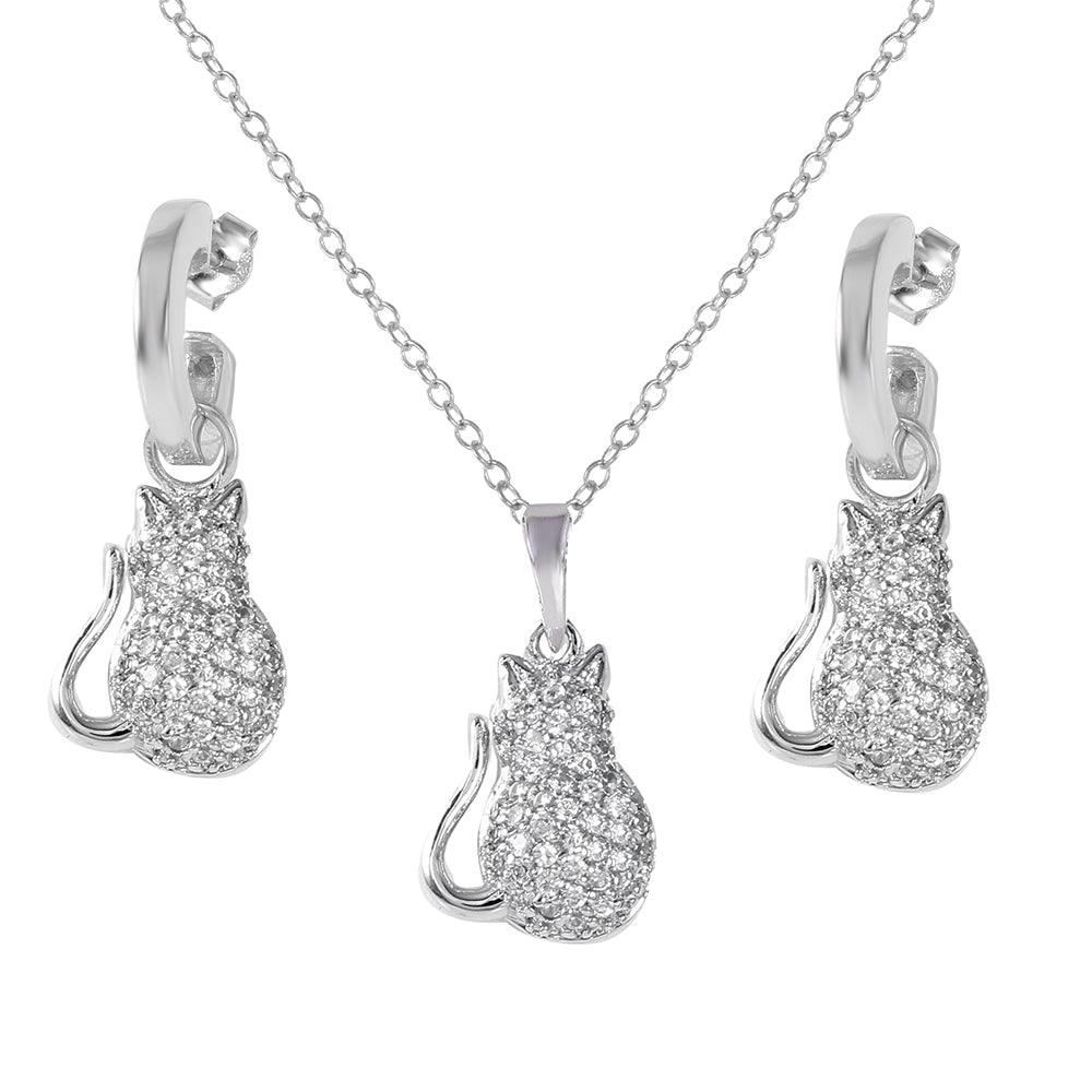 Silver 925 Rhodium Plated Fat Cat Set - STS00117