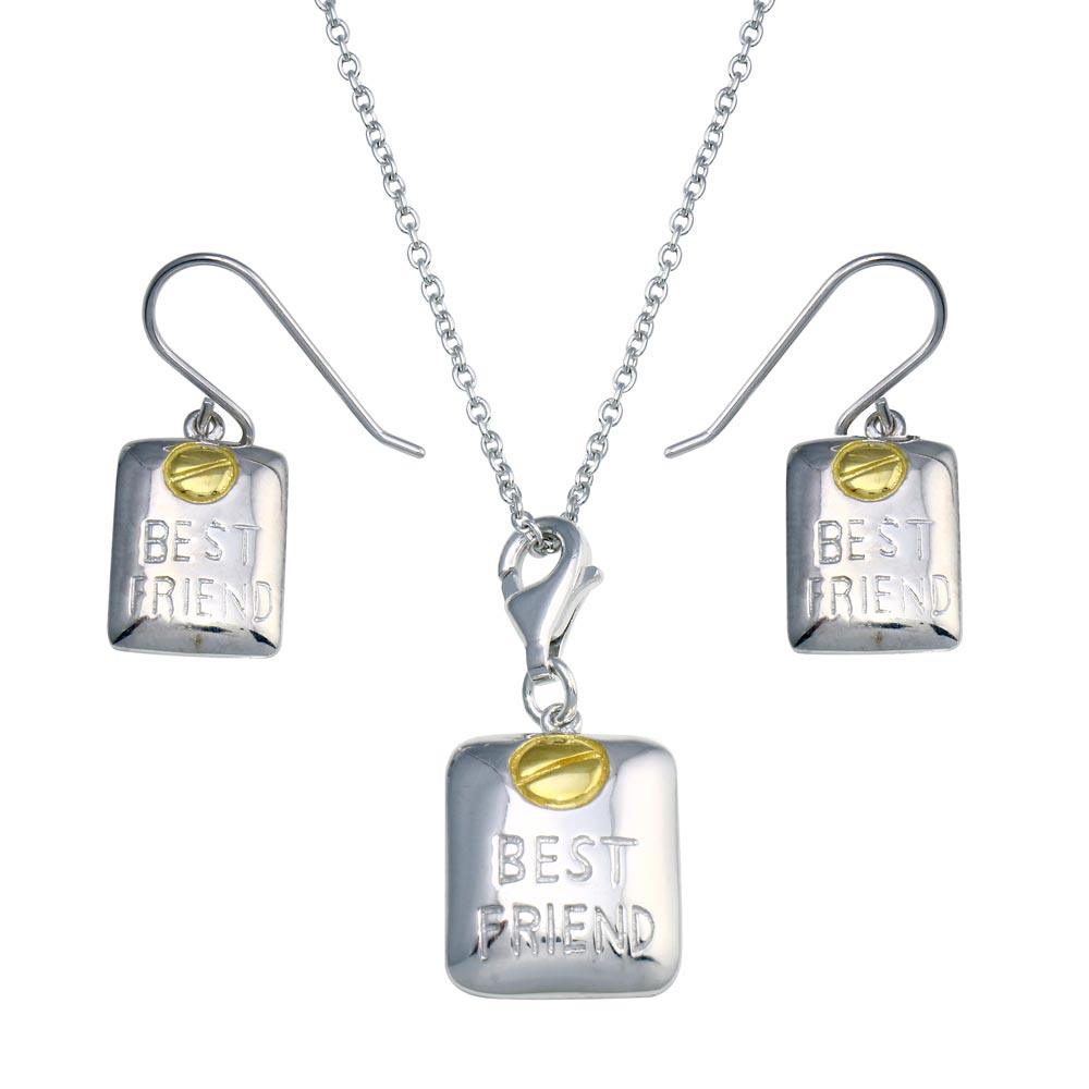 Closeout-Silver 925 Gold and Rhodium Plated Best Friend Set - STS00150