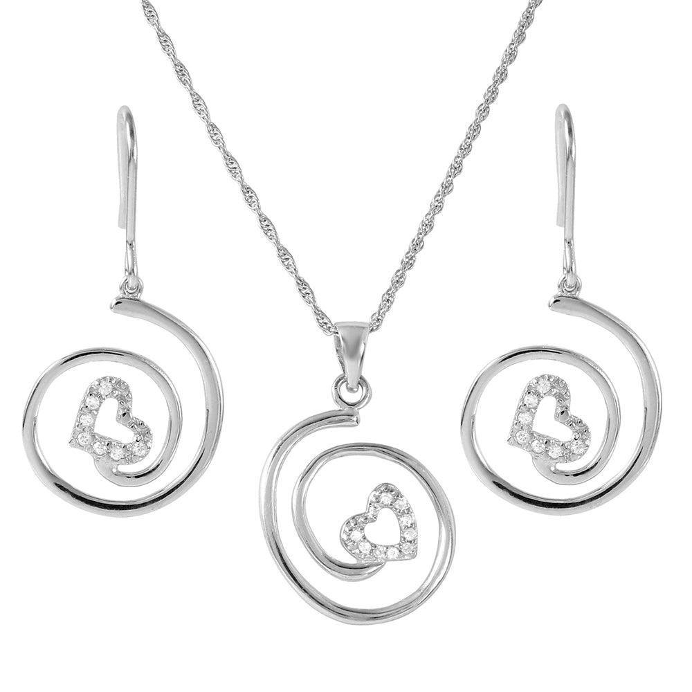 Silver 925 Rhodium Plated Swirl Heart Set - STS00462