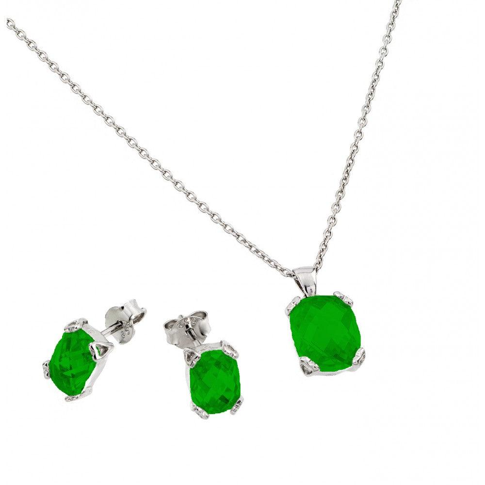 Rhodium Plated 925 Sterling Silver CZ Stud Earring and Necklace Set - STS00486