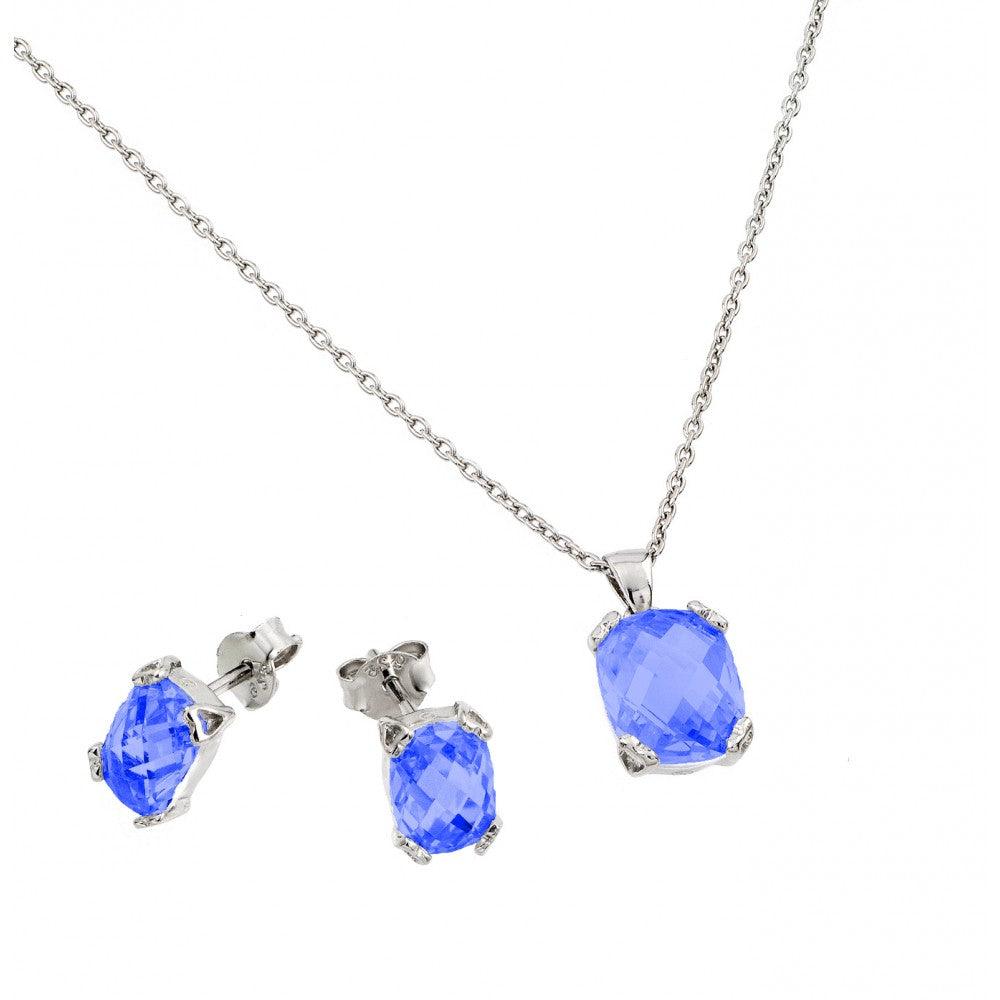 Rhodium Plated 925 Sterling Silver CZ Stud Earring and Necklace Set - STS00486