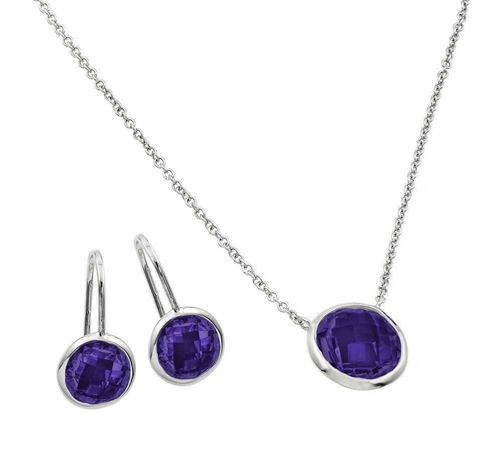 Rhodium Plated 925 Sterling Silver CZ Round Birthstone Lever Back Set - STS00487