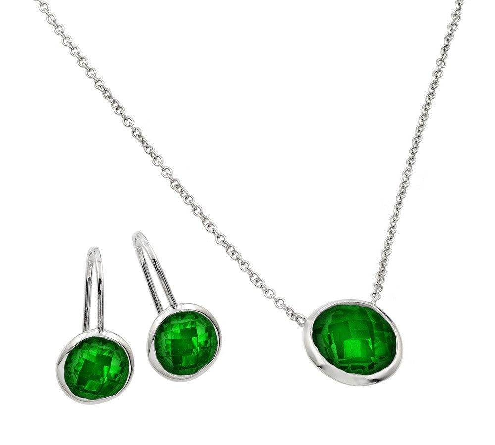 Rhodium Plated 925 Sterling Silver CZ Round Birthstone Lever Back Set - STS00487