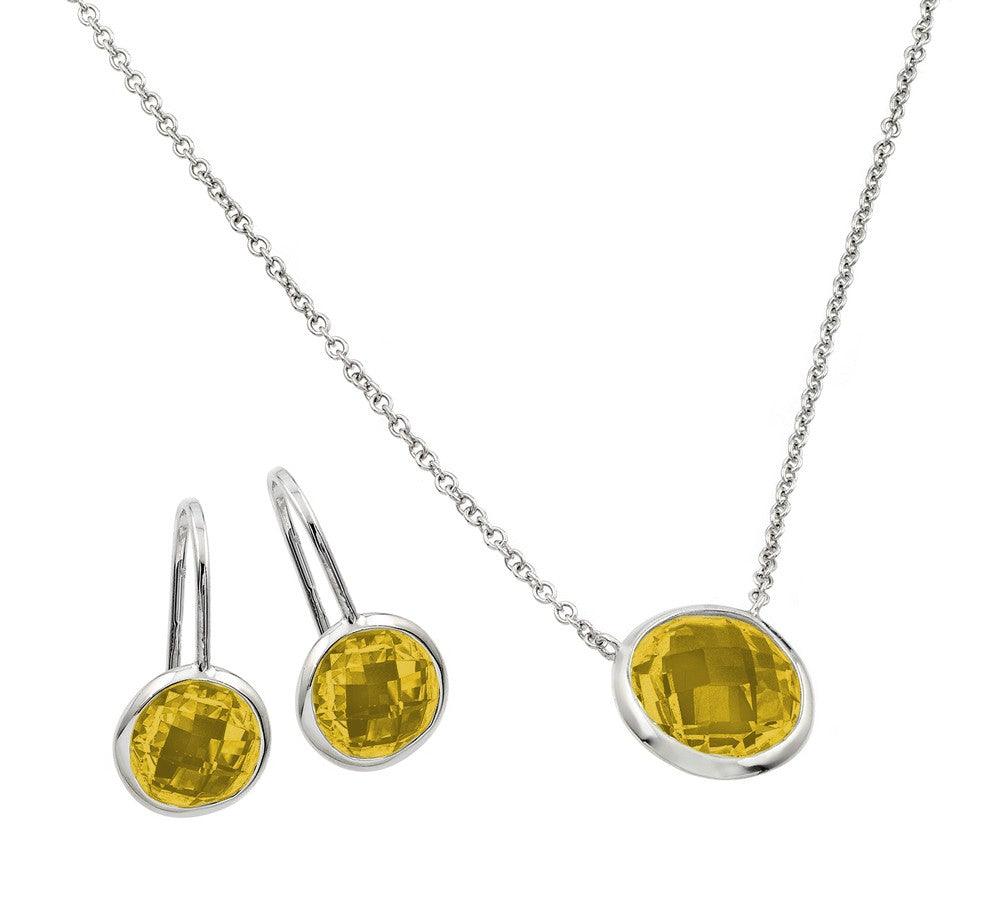 Rhodium Plated 925 Sterling Silver CZ Round Birthstone Lever Back Set - STS00487