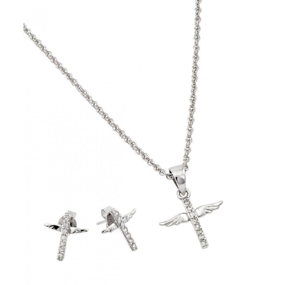 Silver 925 Rhodium Plated Wings Set - STS00498