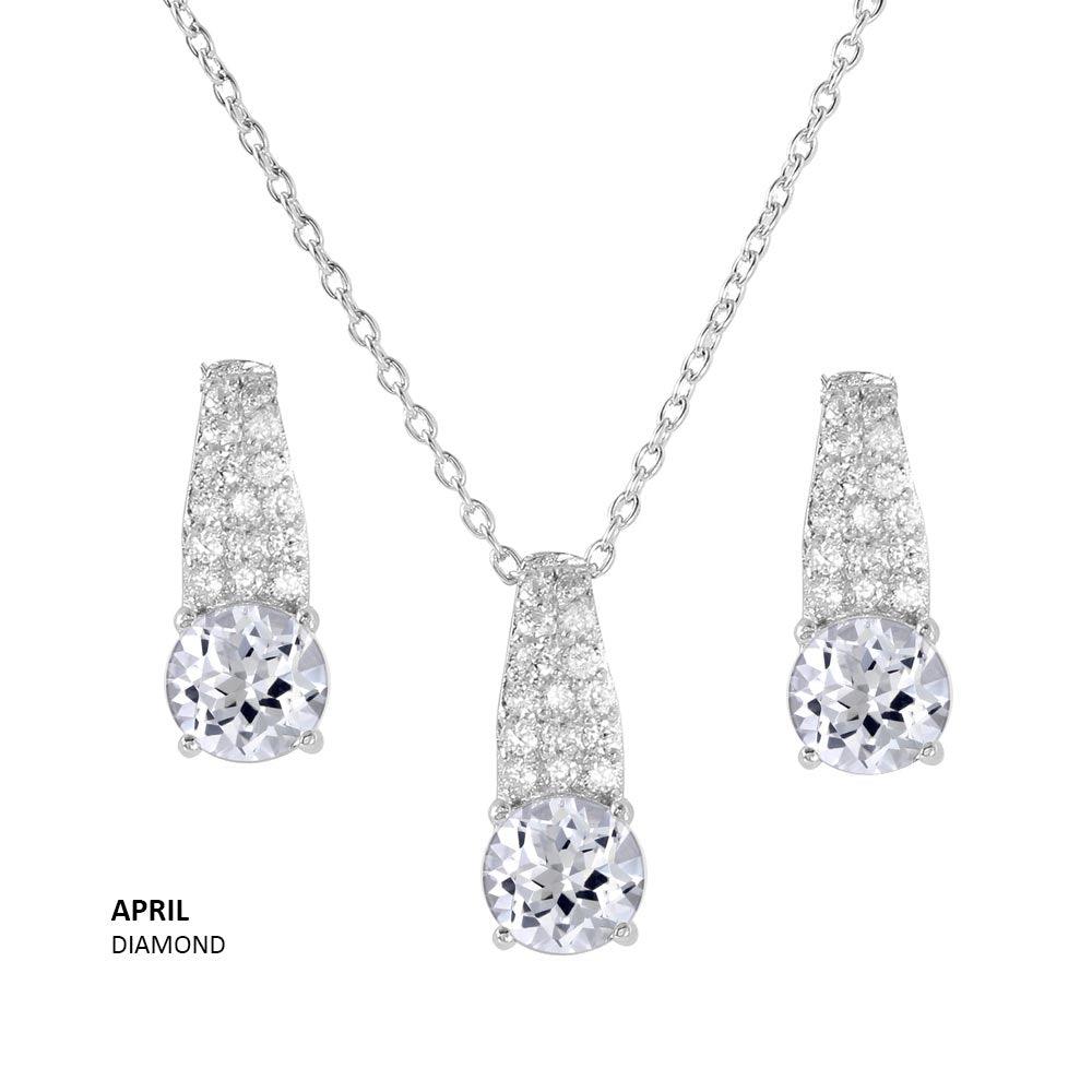 Rhodium Plated 925 Sterling Silver Teardrop CZ Birthstone Set - STS00495