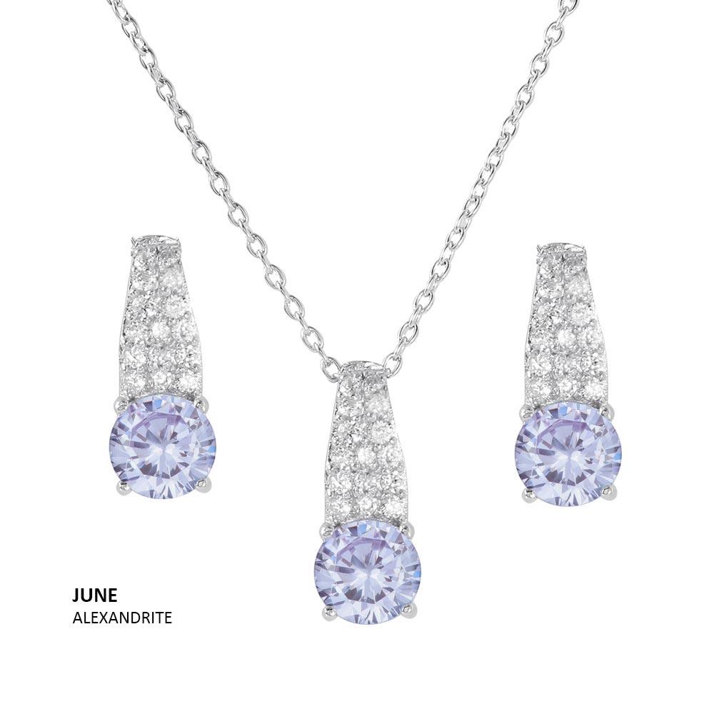 Rhodium Plated 925 Sterling Silver Teardrop CZ Birthstone Set - STS00495