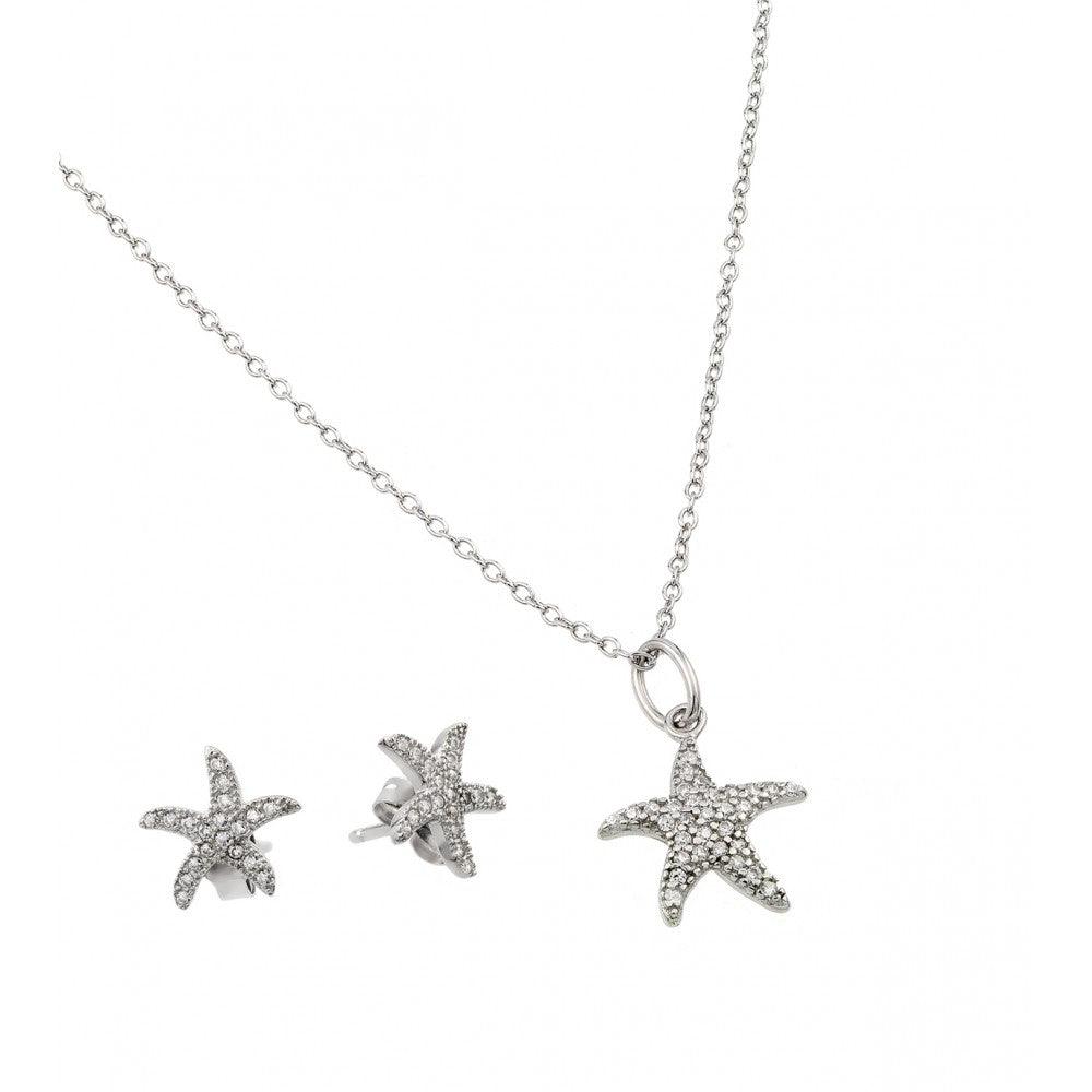 Silver 925 Rhodium Plated Starfish Set - STS00499