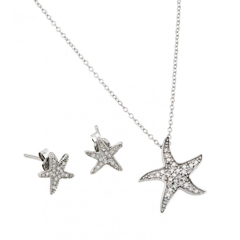 Silver 925 Rhodium Plated Starfish Set - STS00500