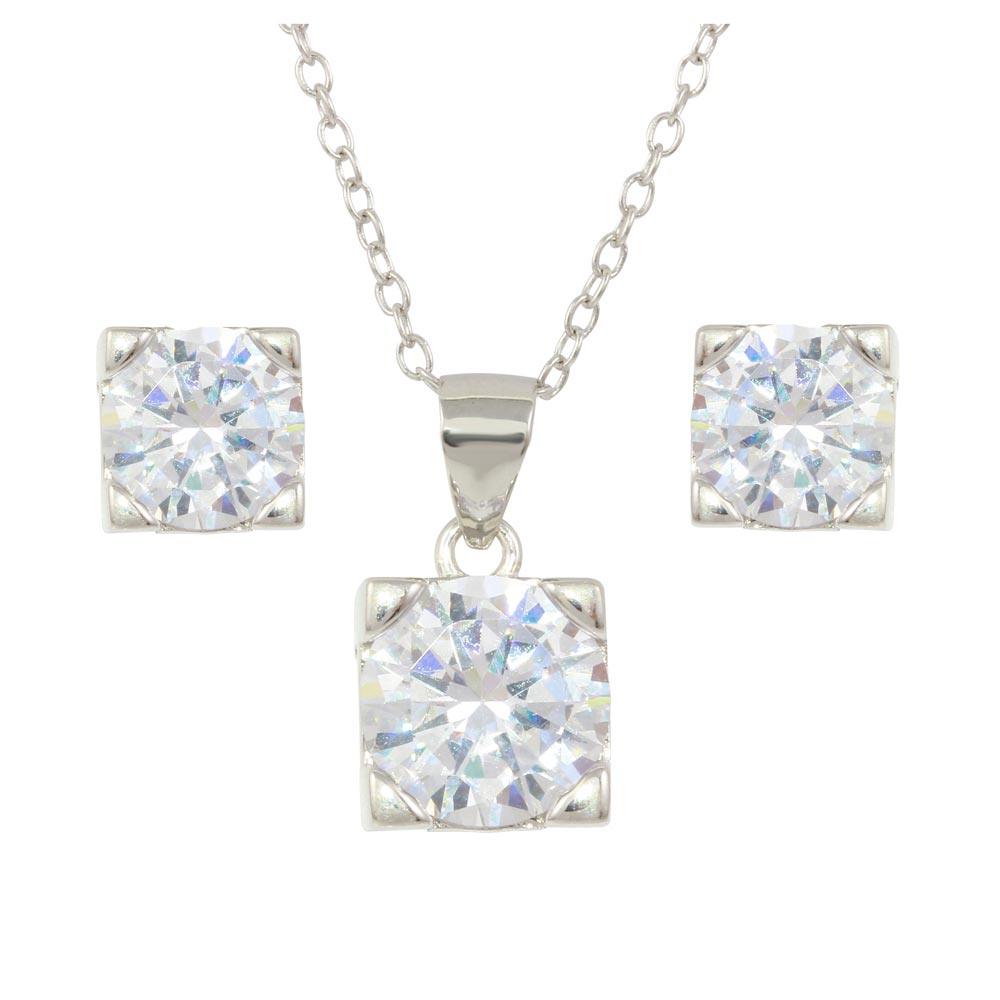 Rhodium Plated 925 Sterling Silver Boxed CZ Stone Necklace and Earrings Set - STS00514