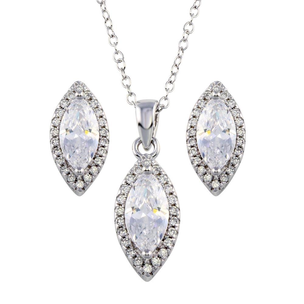 Rhodium Plated 925 Sterling Silver Clear CZ Marquise Shape CZ Set - STS00515