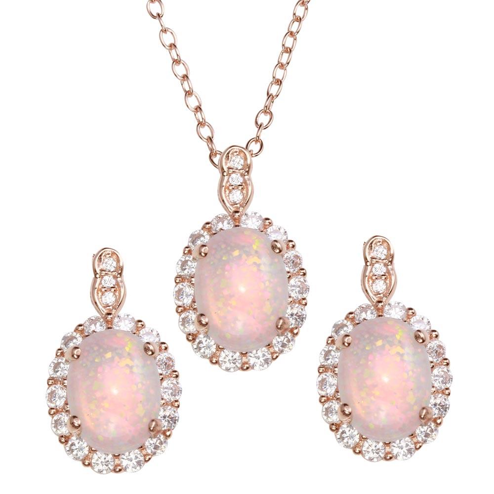 Rose Gold Plated 925 Sterling Silver Oval Synthetic Set with CZ - STS00520RGP