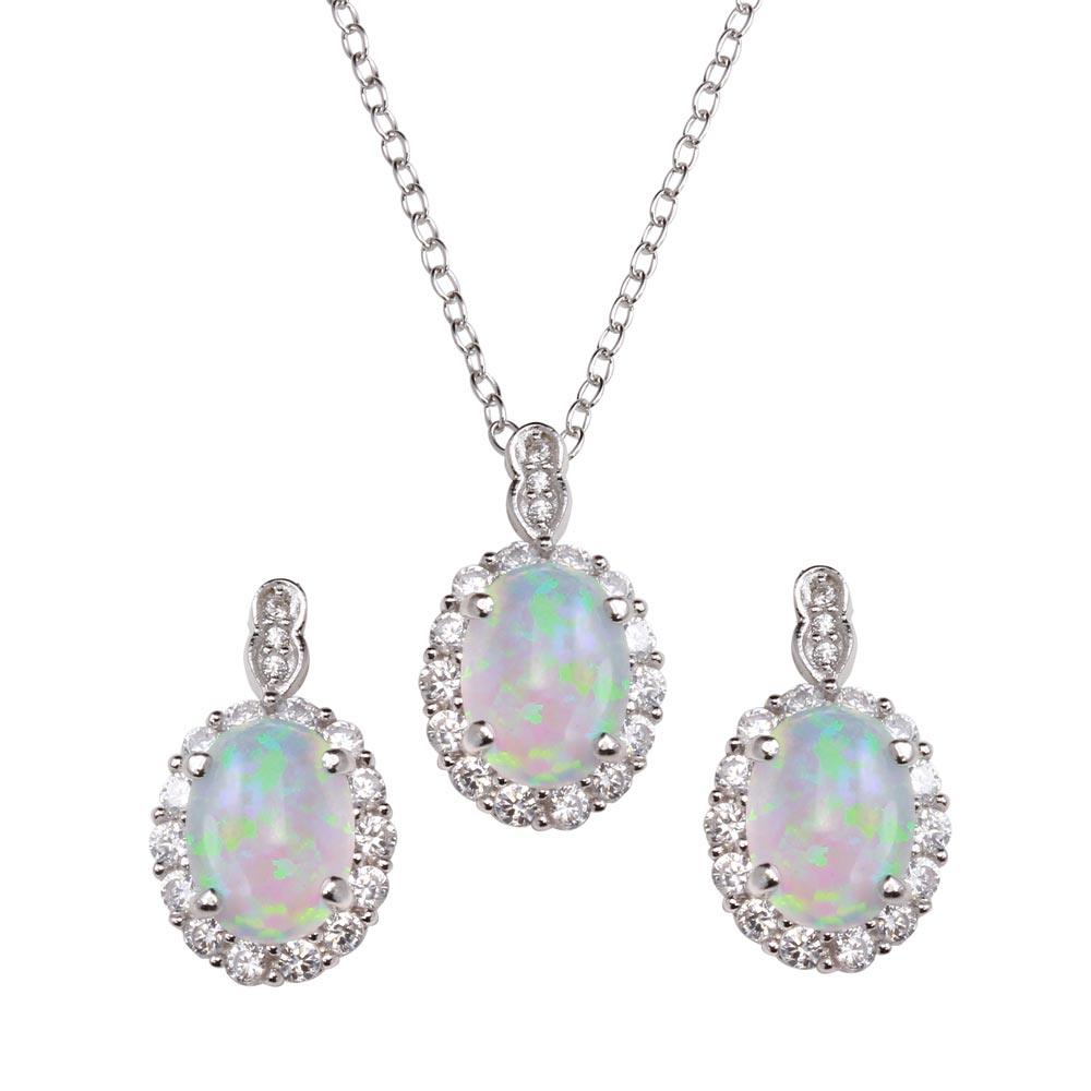 Rhodium Plated 925 Sterling Silver Round Synthetic Opal Set with CZ - STS00520RH