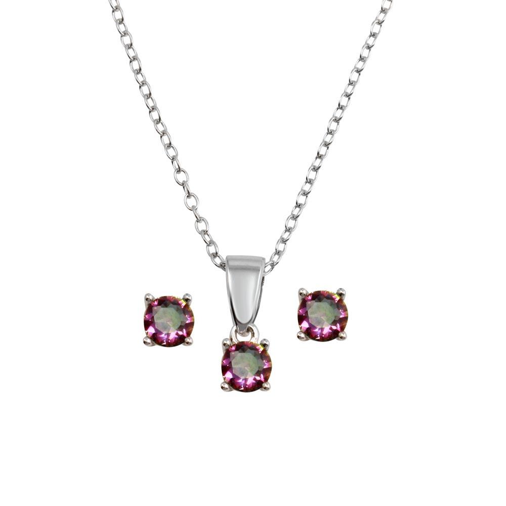 Rhodium Plated 925 Sterling Silver Small Synthetic Mystic Topaz Set - STS00521ABD