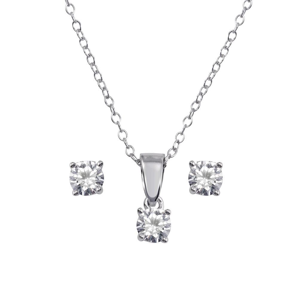 Rhodium Plated 925 Sterling Silver Small Crystal AB CZ Earrings and Necklace Set - STS00521CLR