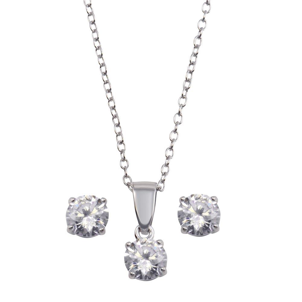 Rhodium Plated 925 Sterling Silver Clear CZ Earrings and Necklace Set - STS00522CLR