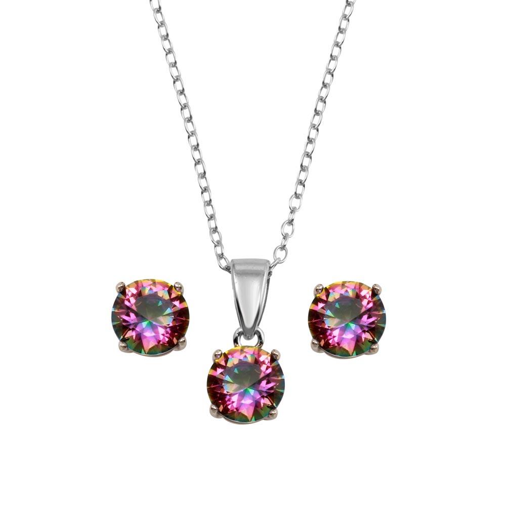 Rhodium Plated 925 Sterling Silver Plated Synthetic Mystic Topaz Set - STS00523ABD