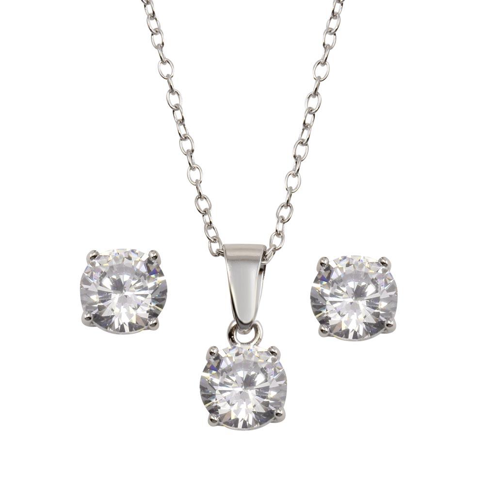 Rhodium Plated 925 Sterling Silver Clear CZ Necklace and Earrings Set - STS00523CLR