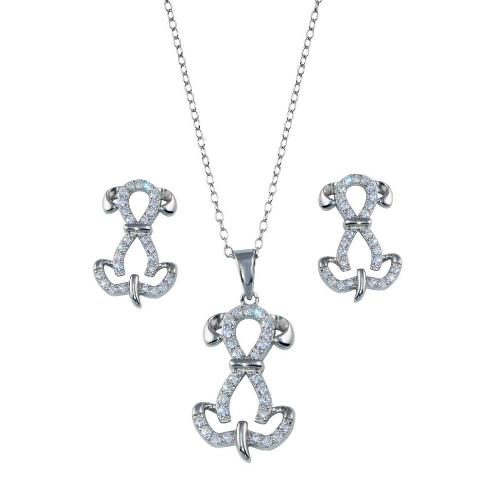 Rhodium Plated 925 Sterling Silver Dog CZ Set - STS00533