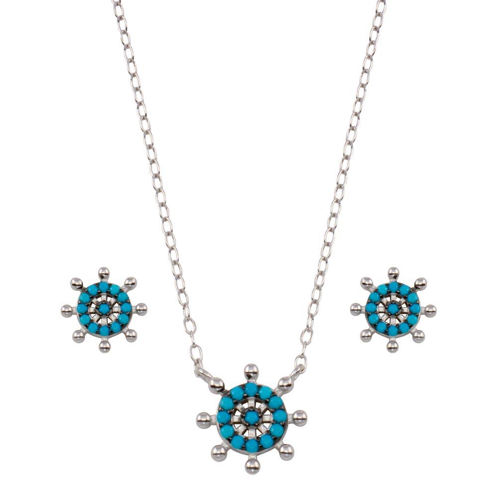 Rhodium Plated 925 Sterling Silver Turquoise Galver Sets - STS00545