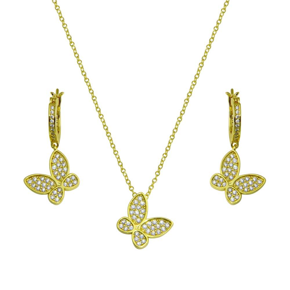 Gold Plated 925 Sterling Silver Butterfly CZ Sets - STS00546
